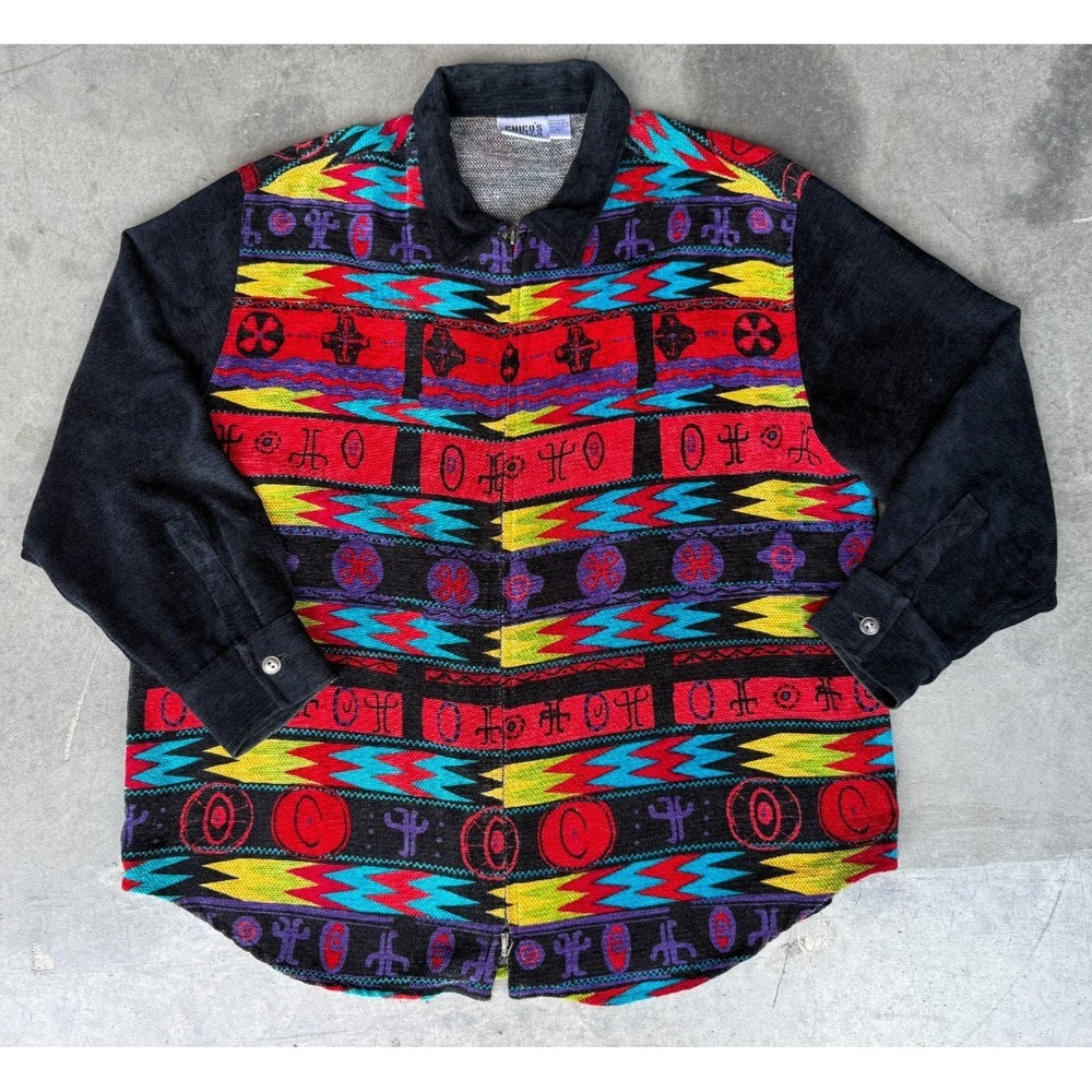 Womens Sz 3 Chicos Design Southwestern Tribal Pattern Full Zip Long Sleeve Shirt
